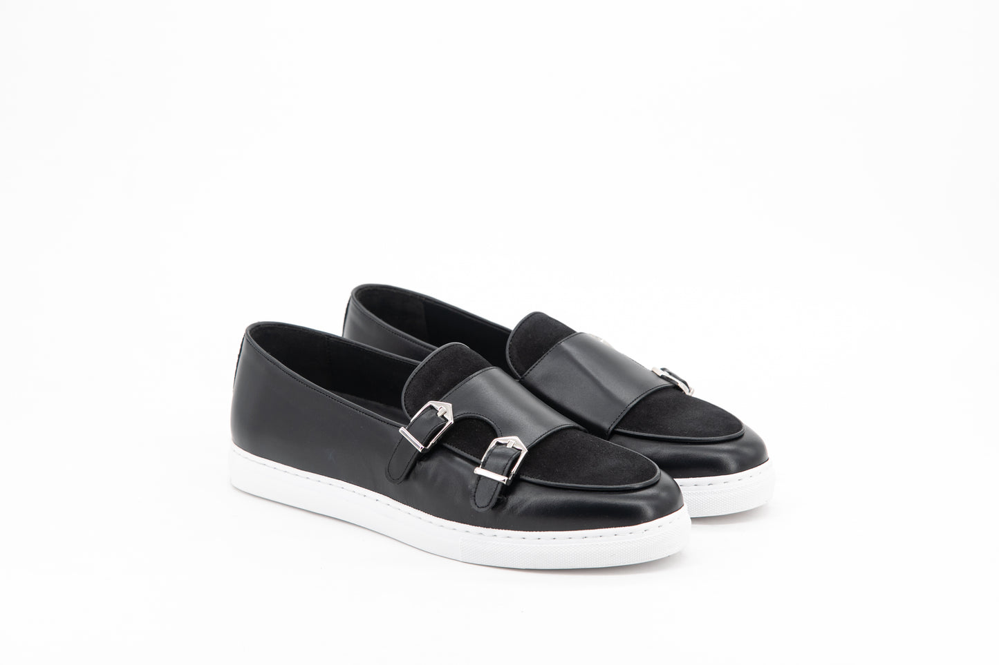 Leather Double Monk Belgian Low Sneakers │ Black