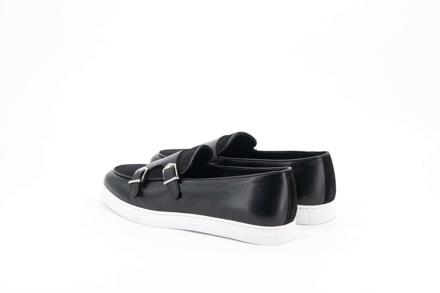 Leather Double Monk Belgian Low Sneakers │ Black