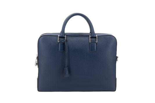 Leather Business Bag│ Navy Grain