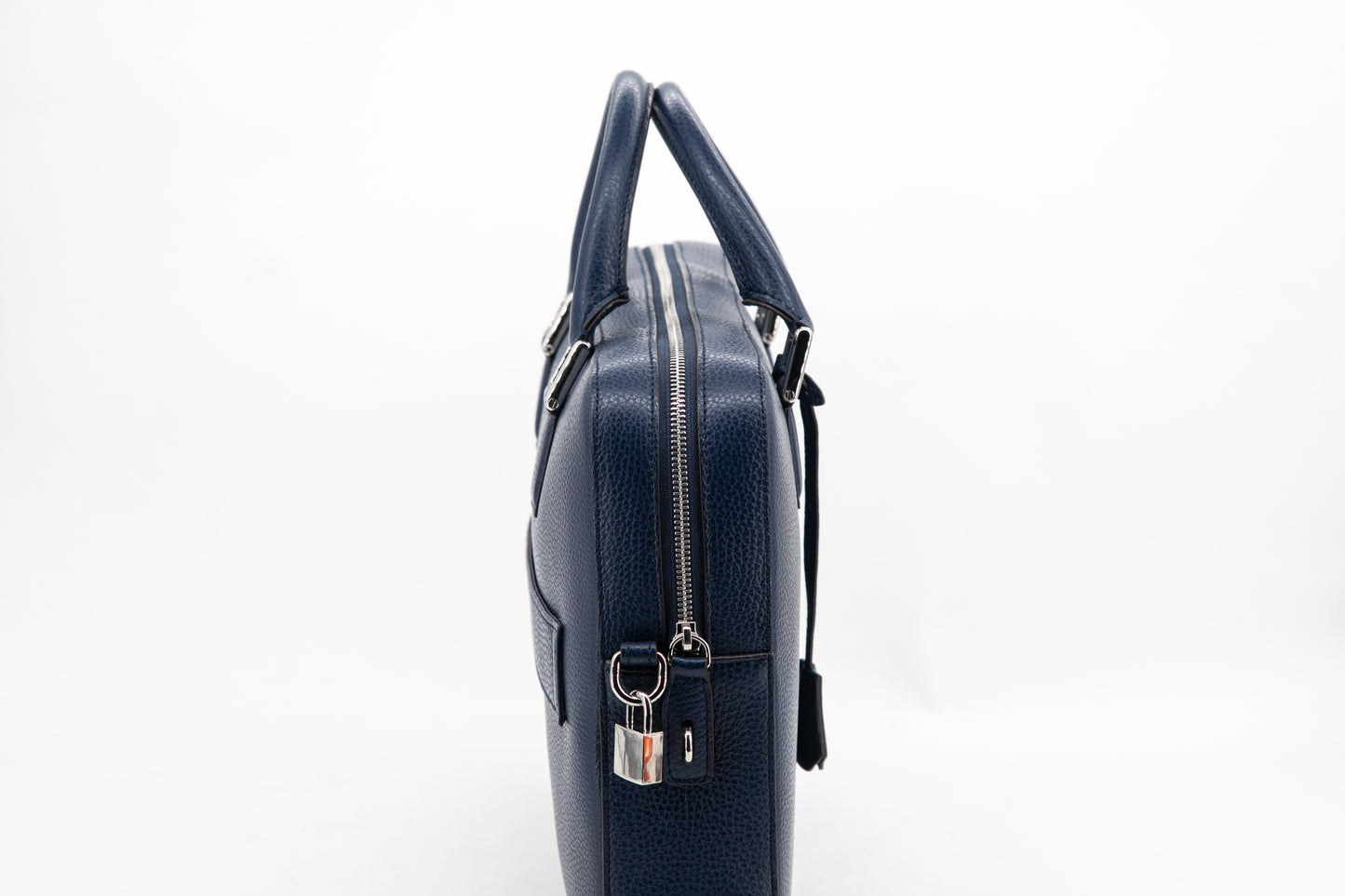 Leather Business Bag│ Navy Grain