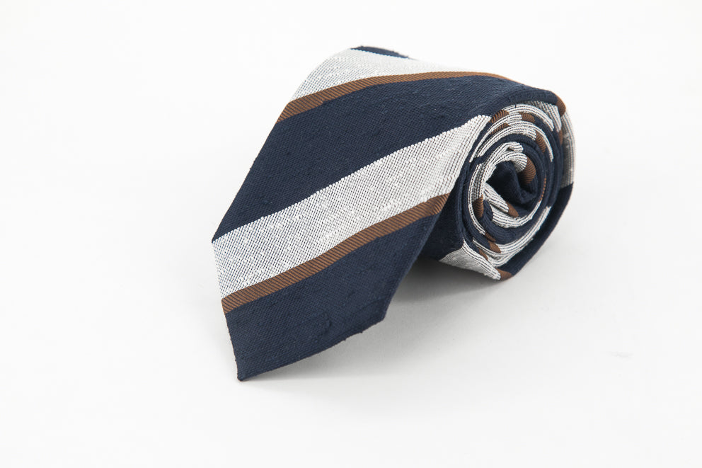 TIE - Striped Navy Brown & White