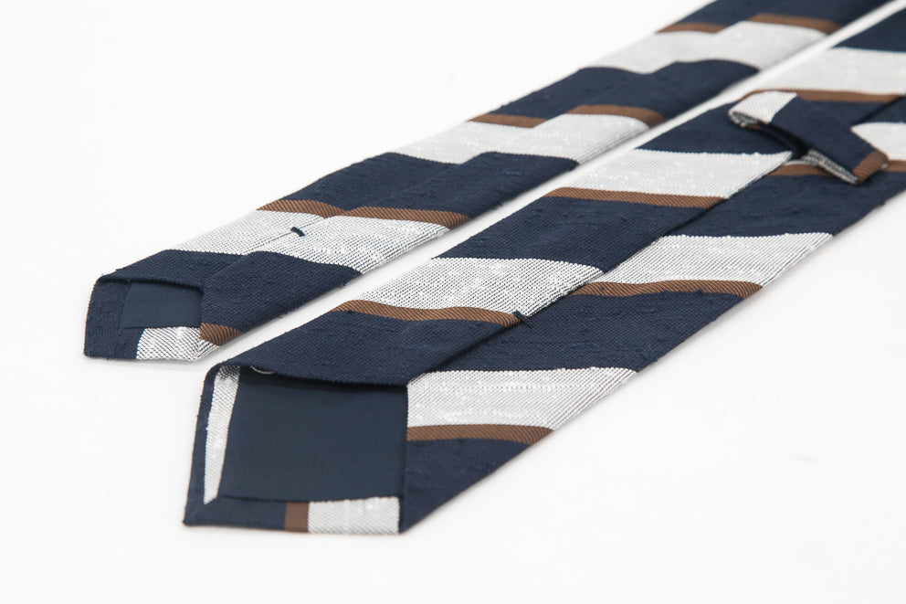 TIE - Striped Navy Brown & White