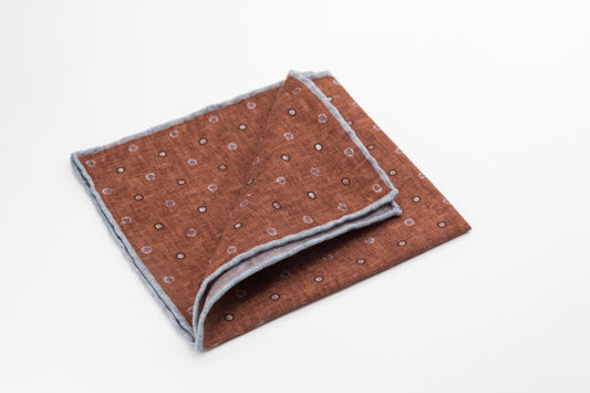 Pocket Square - Grey Rounds on Brown Background