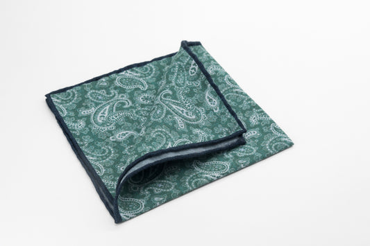 Pocket Square - White Green and Blue Paisley