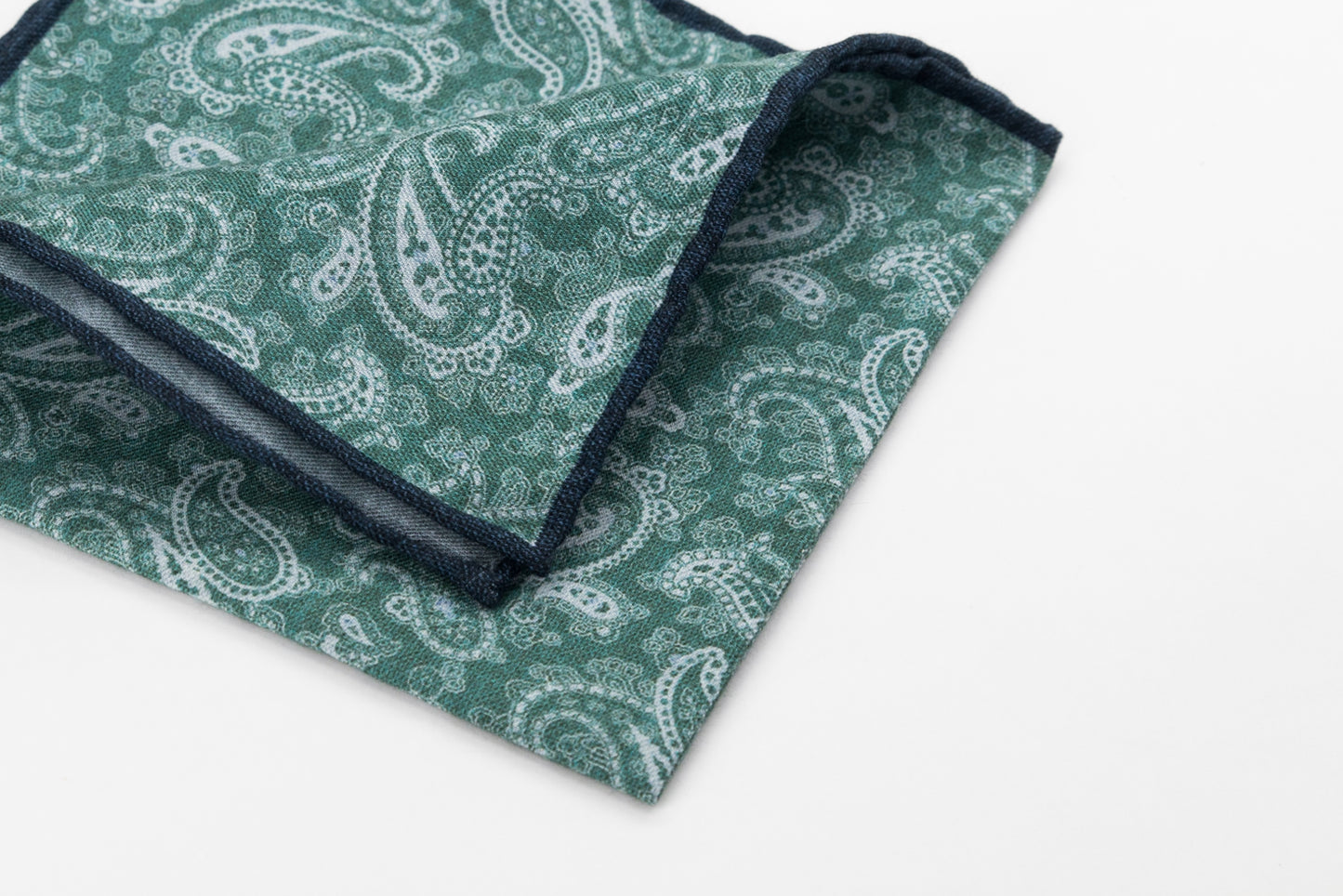Pocket Square - White Green and Blue Paisley