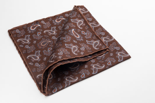 Pocket Square - Blue and Brown Paisley