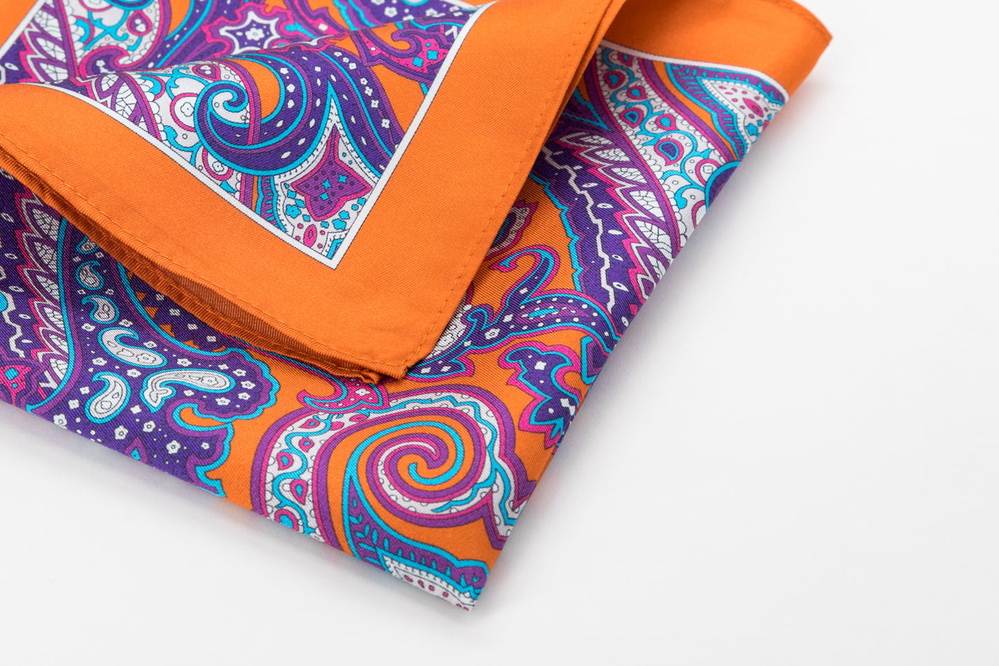 Pocket Square - Orange Blue and Purple Paisley