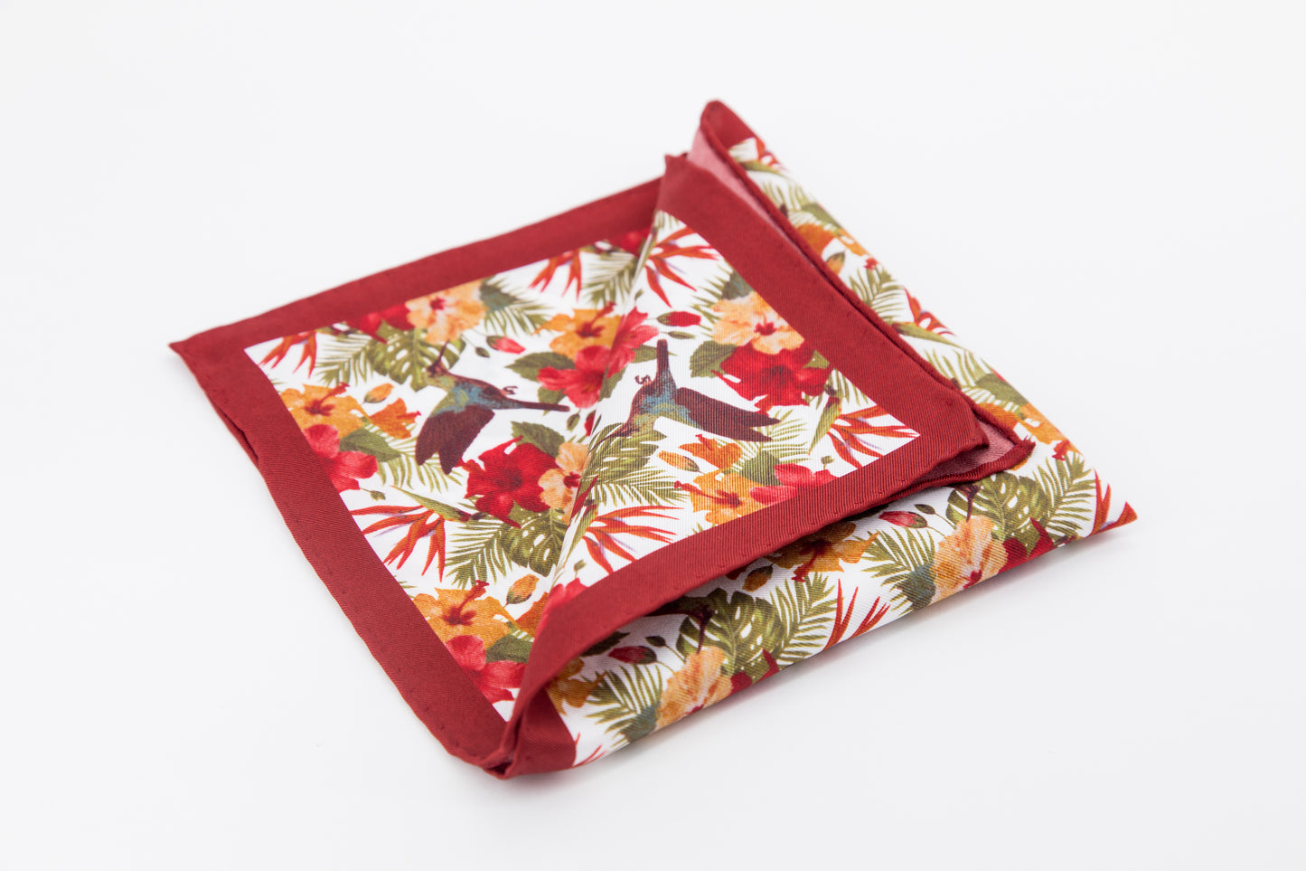 Pocket Square - Burgundy And Mixed Color Flowers White Background