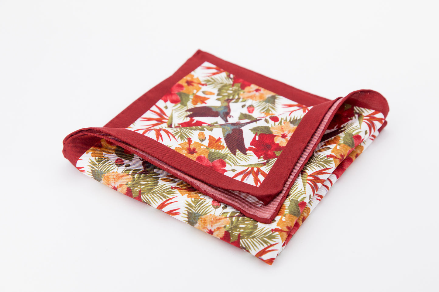 Pocket Square - Burgundy And Mixed Color Flowers White Background