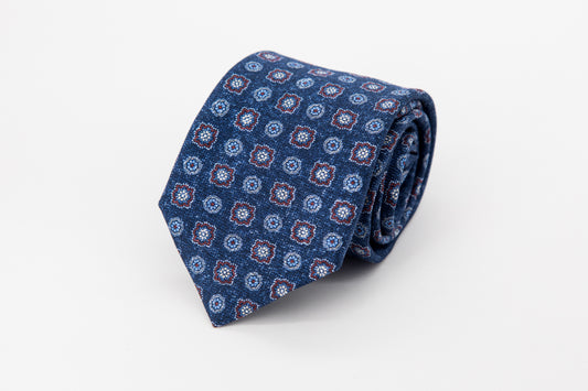 TIE - Blue And Burgundy Flower On Blue Background