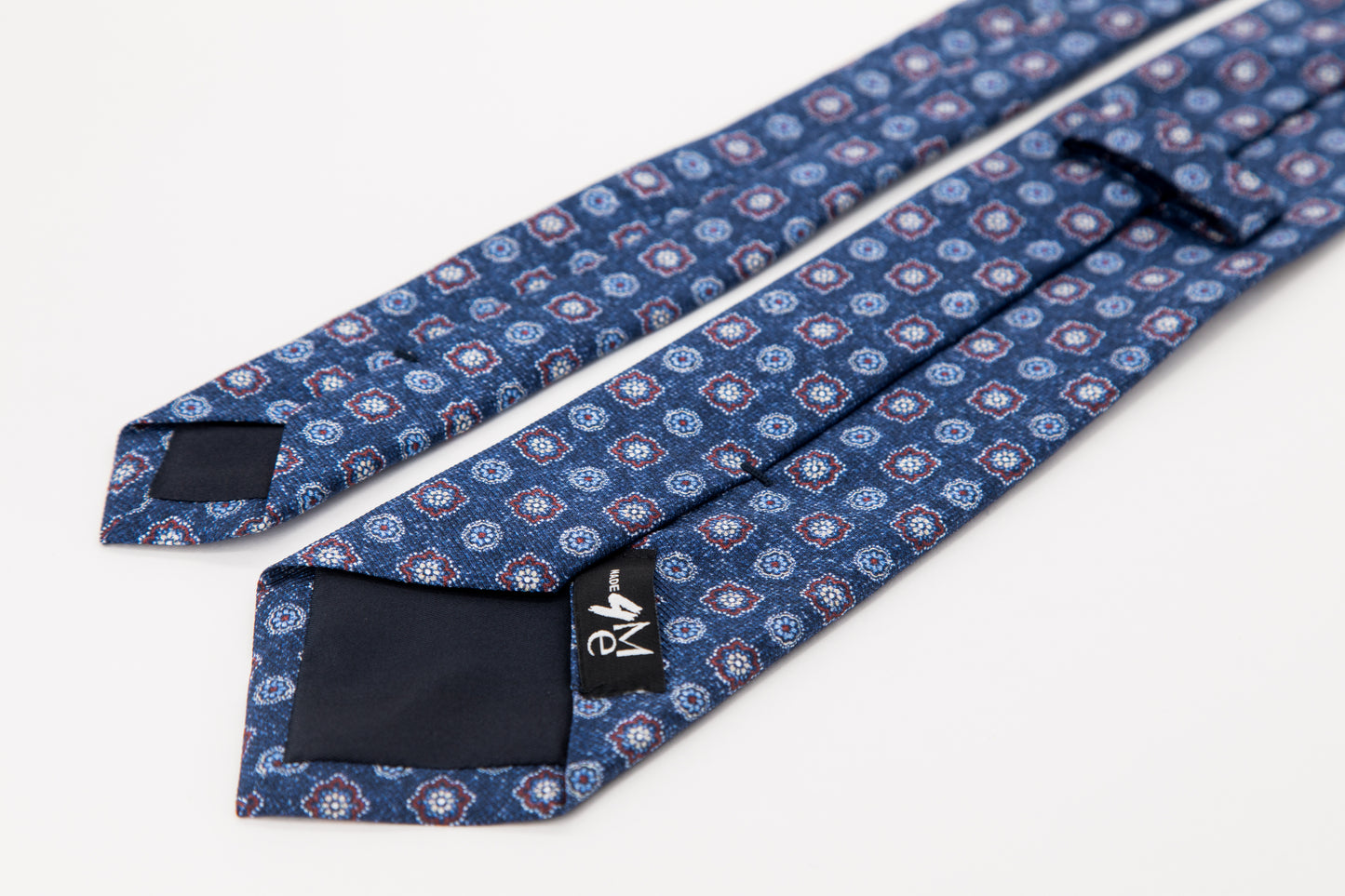 TIE - Blue And Burgundy Flower On Blue Background