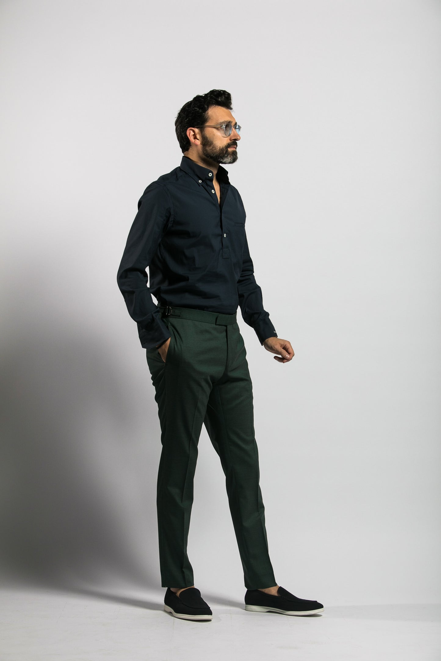 Forest Green Trousers with adjusters Reda Super 110'S