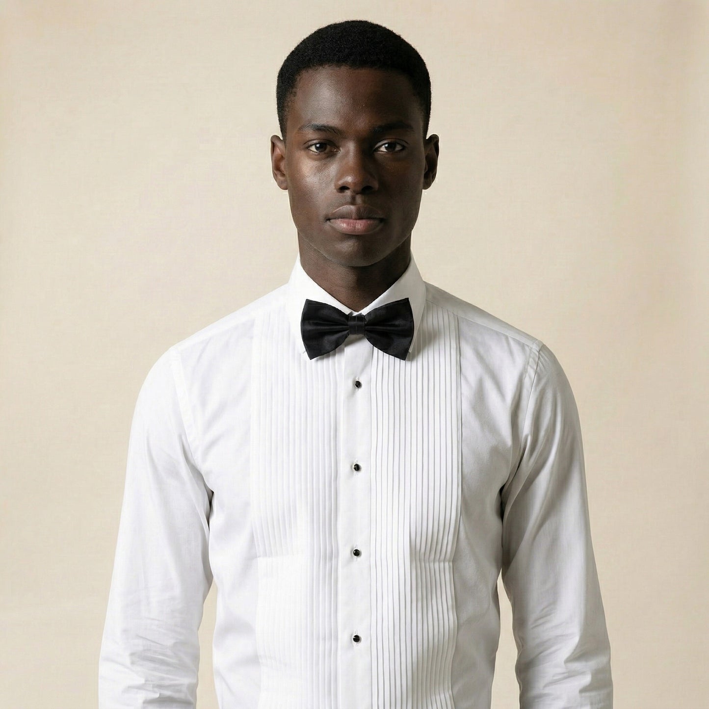 Tuxedo Shirt, Plain White Oxford with Pleated Full Plastron, Pure Cotton, Soktas