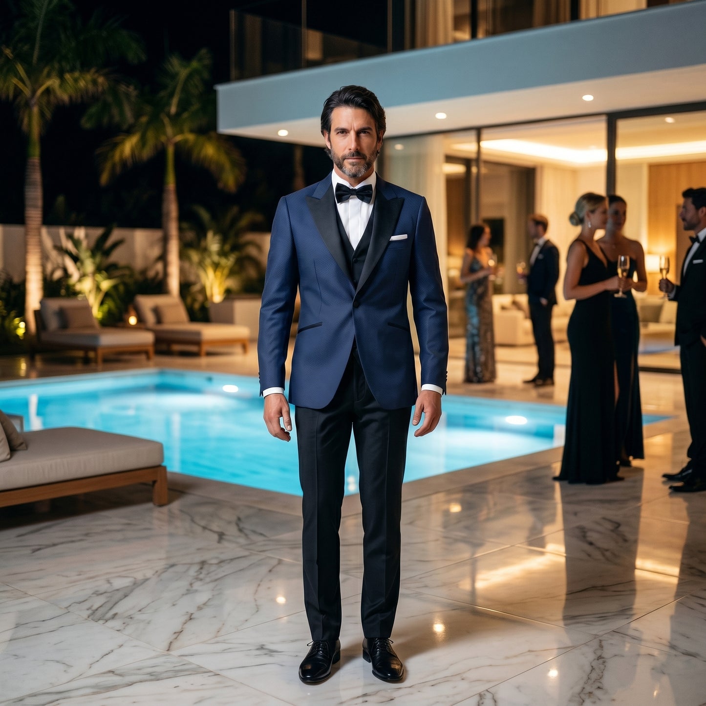 Peak 1/2 Satin Lapel, Royal Blue, Tuxedo Dinner Jacket, Wool & Silk, Caccioppoli