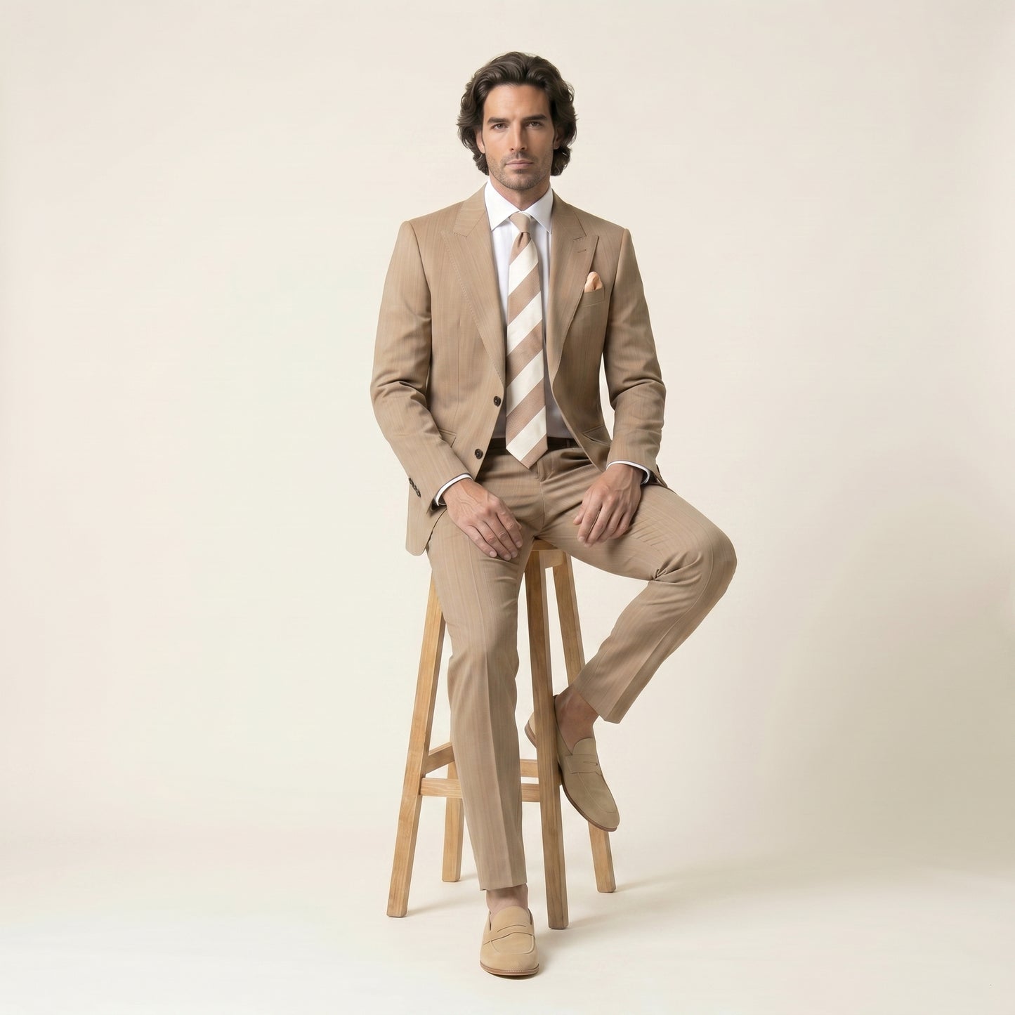 Peak Lapel, 2 pcs Suit, Camel, Pure Wool, Super 130's, F.T. Di Delfino