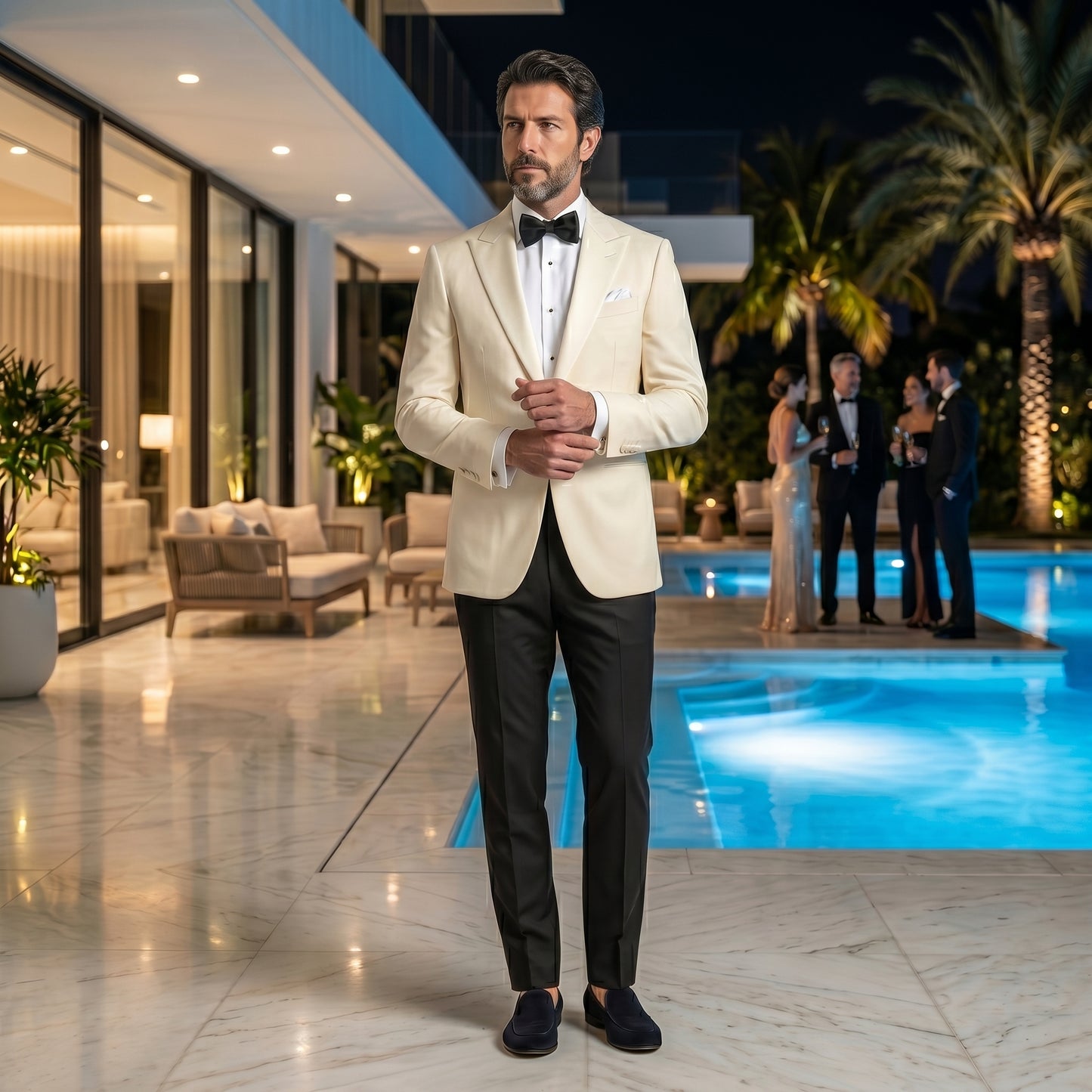 Peak Satin Lapel, Off white, Tuxedo Dinner Jacket, Pure Wool, Vitale Barberis