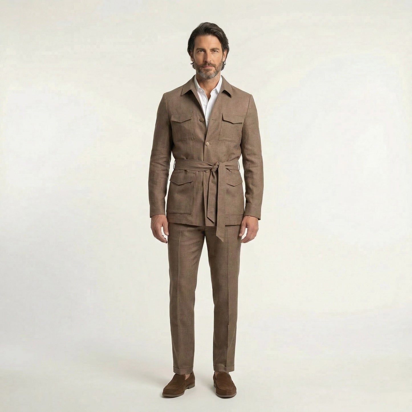 Safari Jacket with belt, Tabaco, Cotton, Duca Visconti