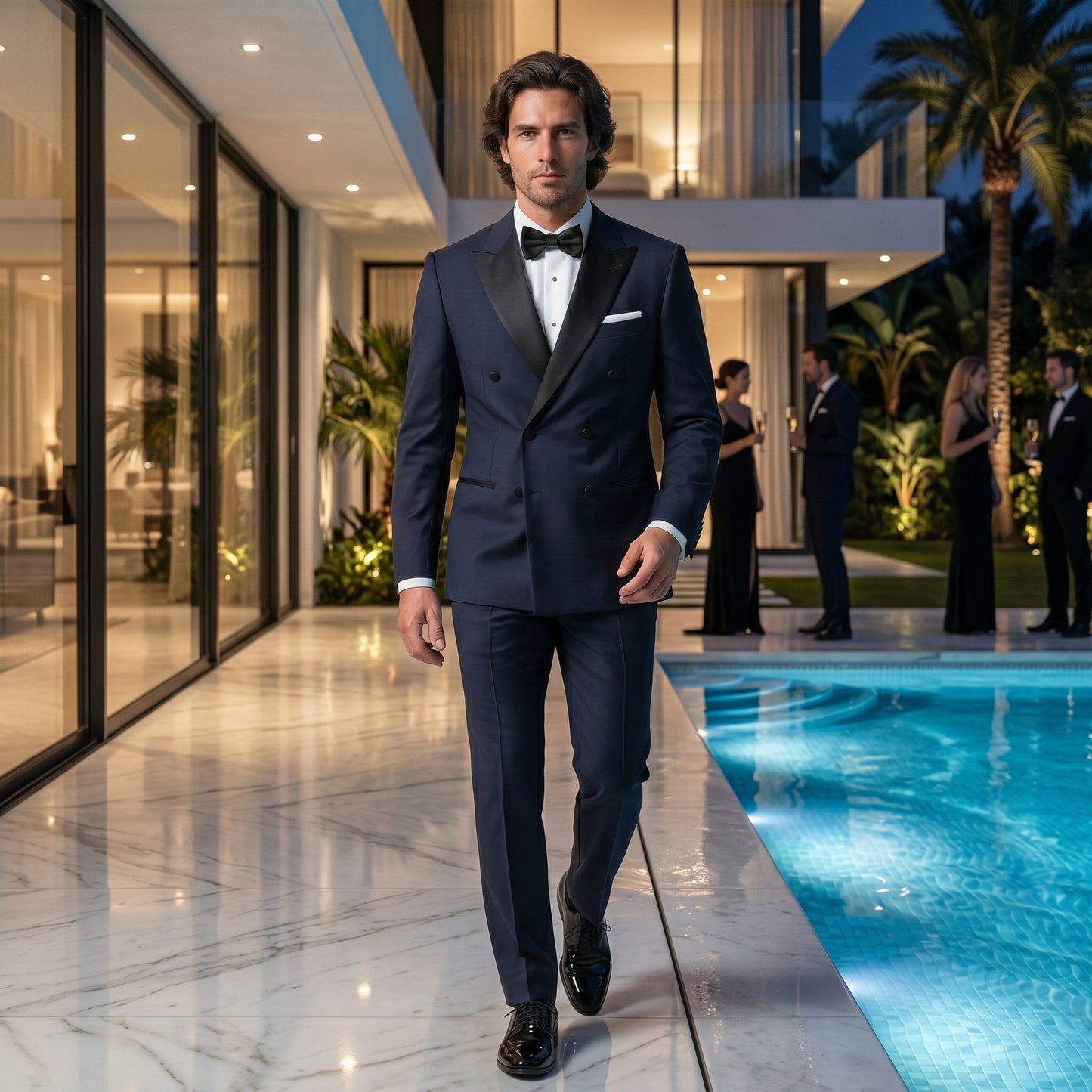 Peak Satin Lapel, Double Breasted 6 on 2, Tuxedo 2 pcs, Royal Blue, Pure Wool, Zignone