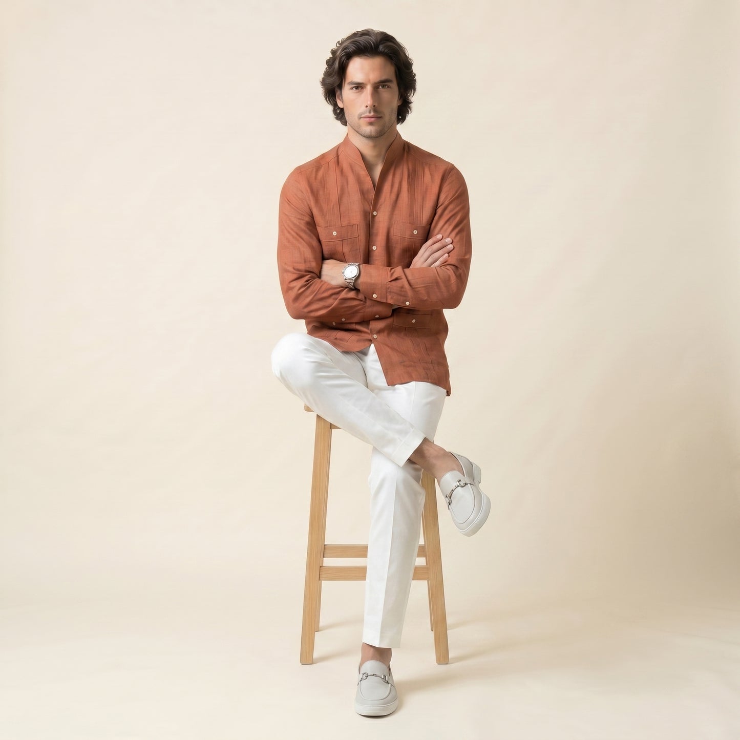 Cuban Shirt, Brown, Pure Linen, Canclini