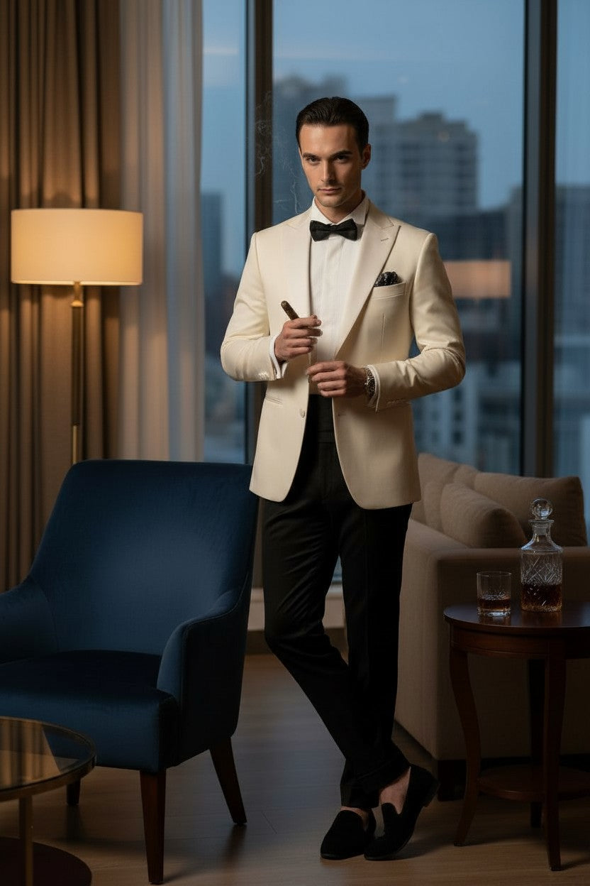 Peak Lapel, Off white, Tuxedo Dinner Jacket, Reda Super 110'S