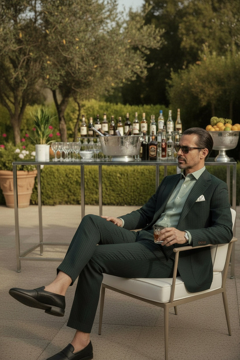 Notch Lapel, 2 pcs Suit, Forest Green Seersucker, Pure Wool, Vitale Barberis