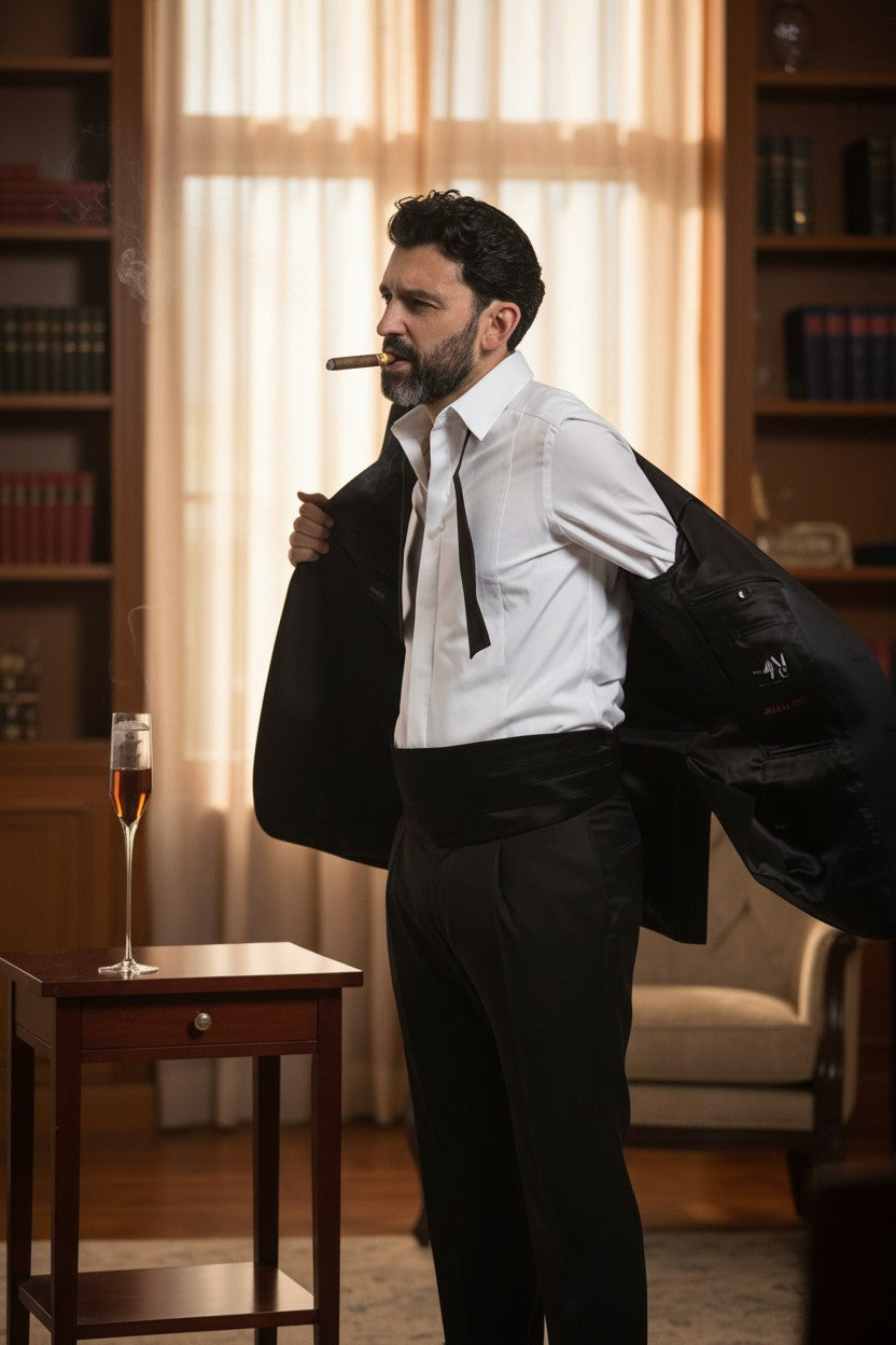 Tuxedo Shirt, Hidden Buttons, White Poplin with Fabric Full Plastron