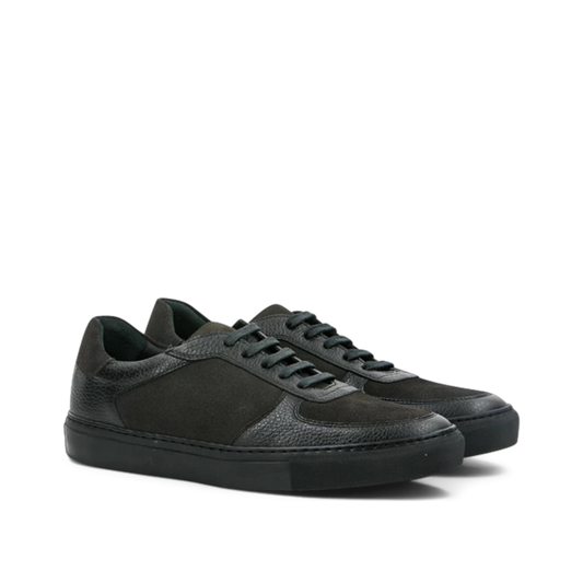 Leather & Suede Low Top Trainer │ Black