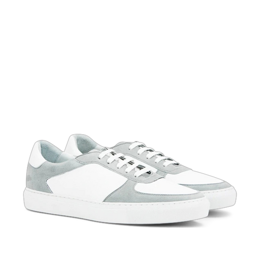 Leather & Suede Low Top Trainer │ White & Grey
