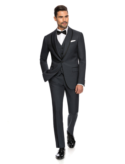 Dark grey tuxedo suit 3pcs shawl lapel