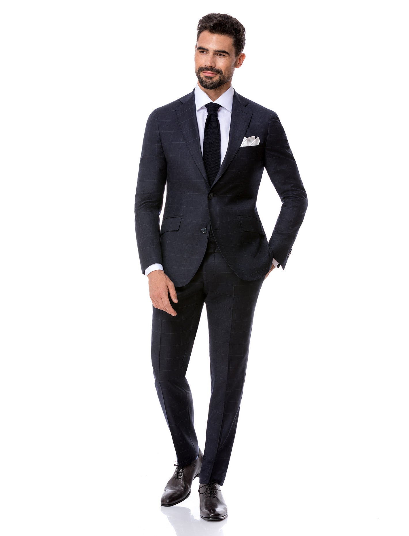 Navy Check Suit notch lapel, Blazon super 150'S from Drappers