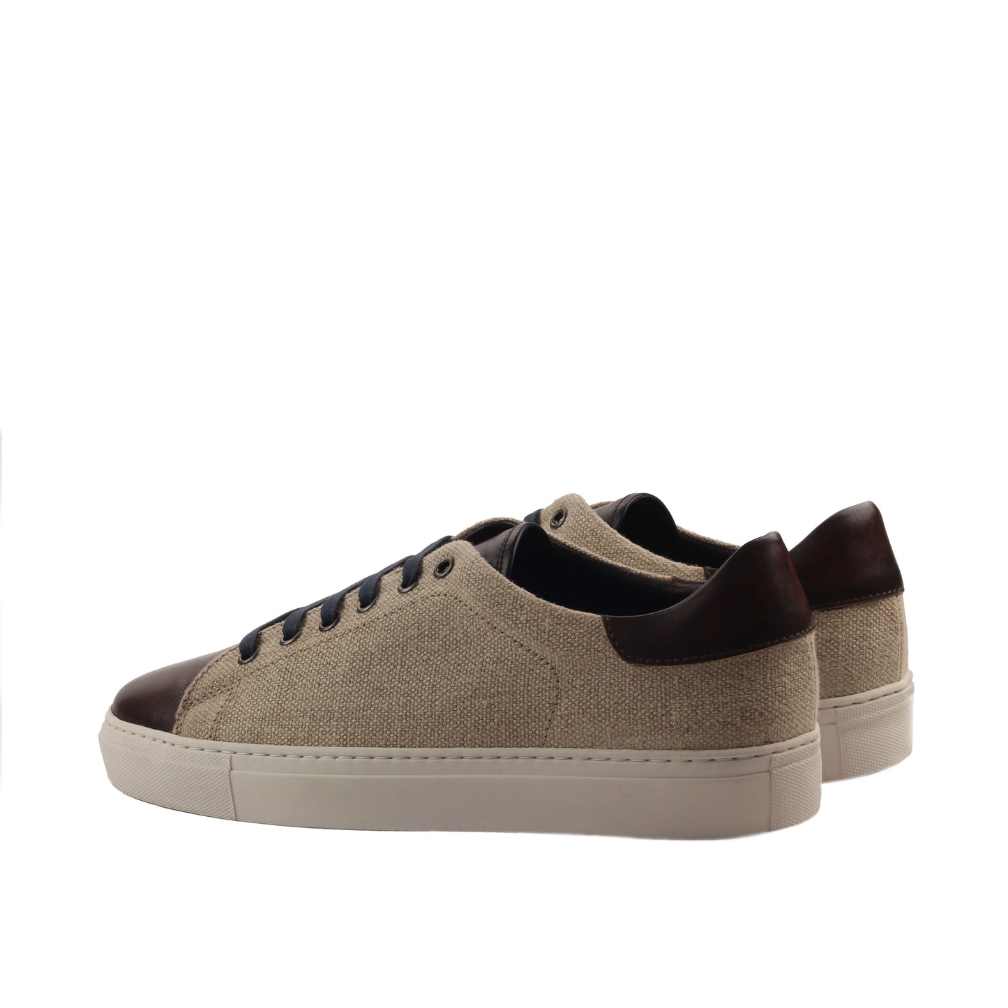 Sneakers Beige linen & brown leather