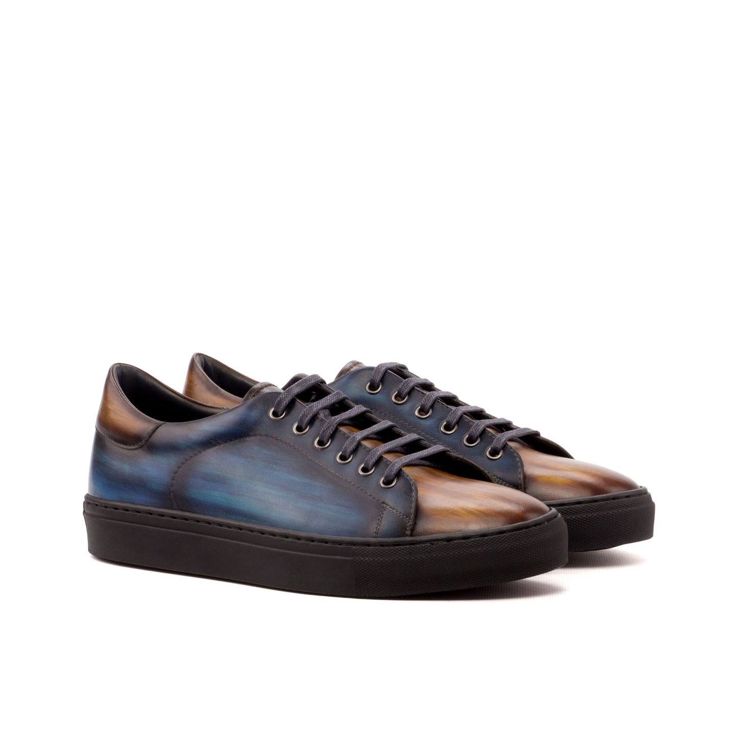 Sneakers mix color patina blue & cognac leather