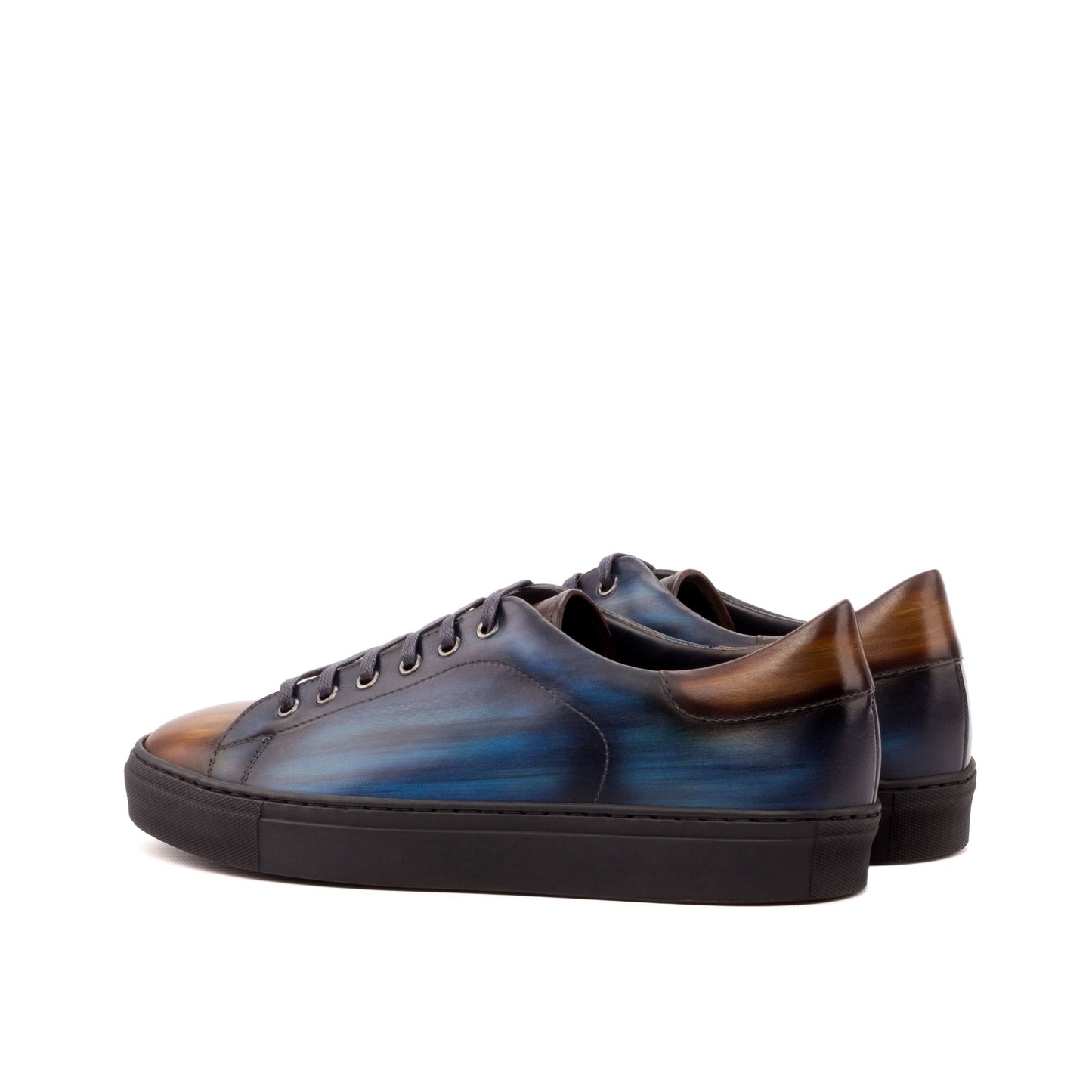 Sneakers mix color patina blue & cognac leather