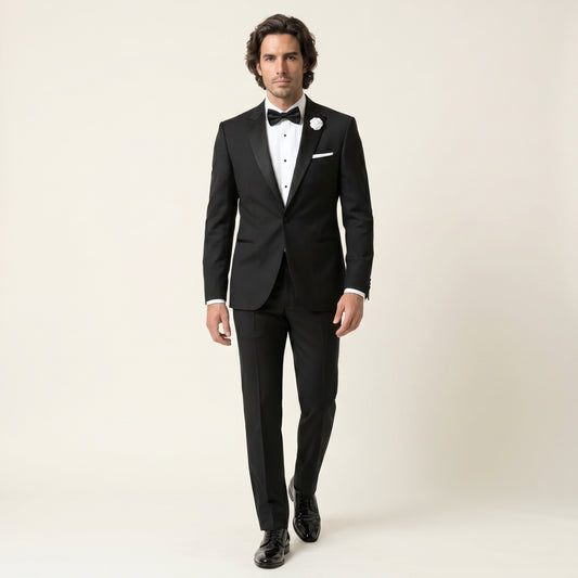 Peak Satin Lapel, Black, Tuxedo, Wool & Mohair, Loro Piana "Kid Mohair"