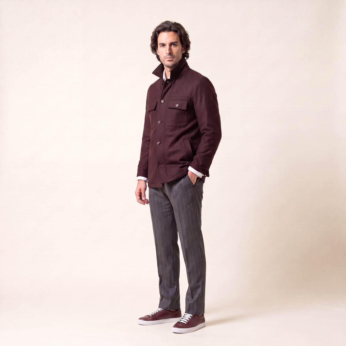 Work Jacket, Burgundy, Loro Piana