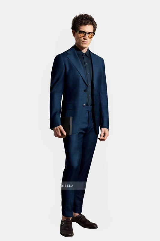 Notch Lapel, Smoke Blue Prince de Galles Suit
