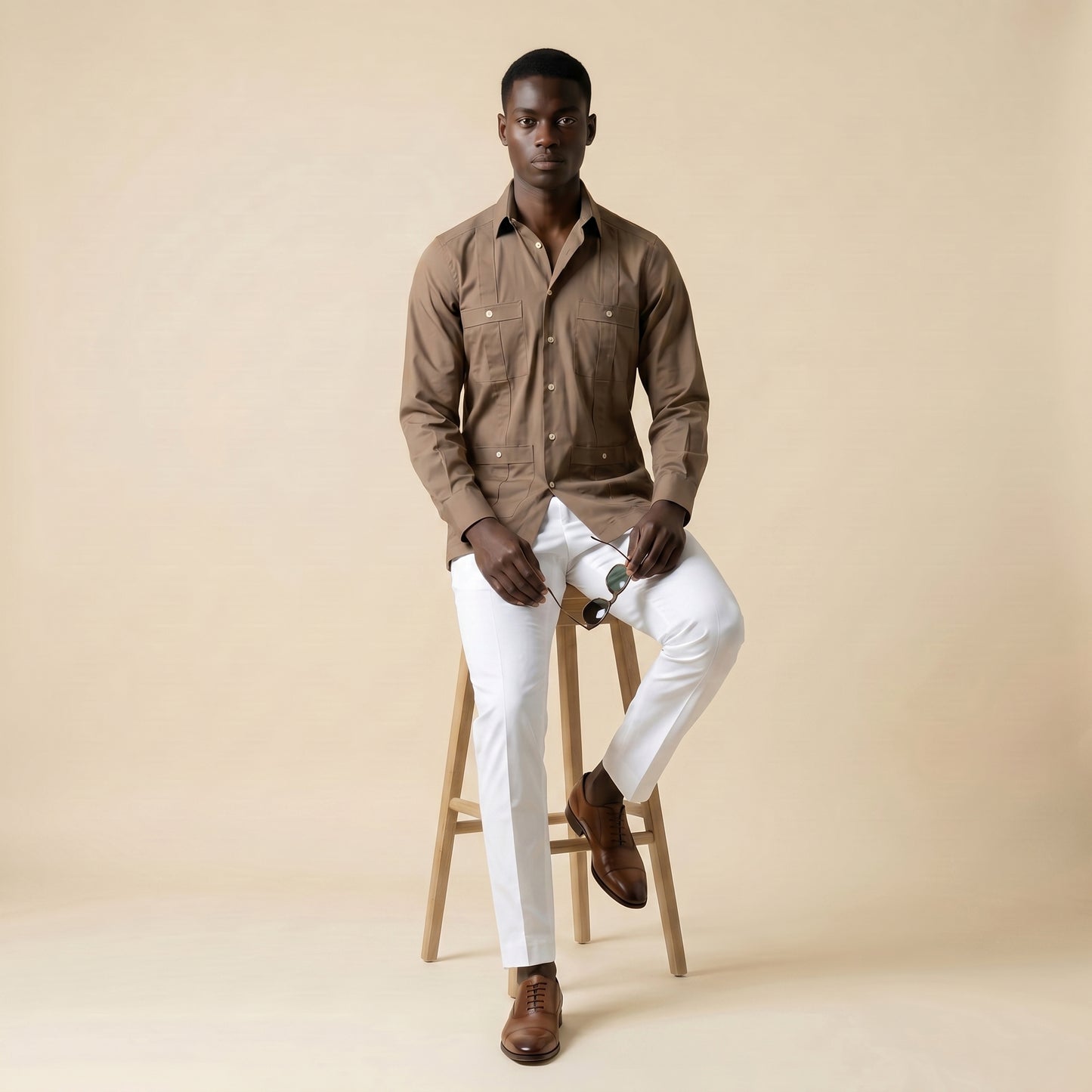 Cuban Shirt, Brown Twill Serge United Toste , Pure Cotton