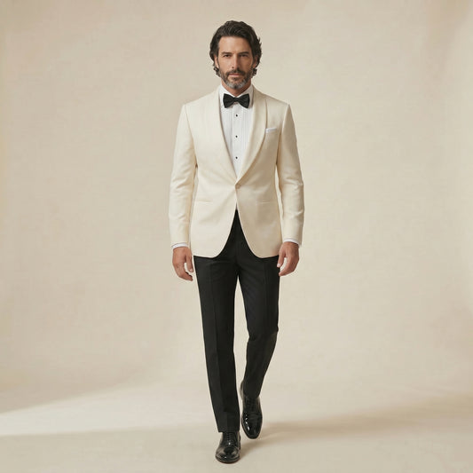 Shawl Lapel, Off white, Tuxedo Dinner Jacket, Pure Wool, Zignone