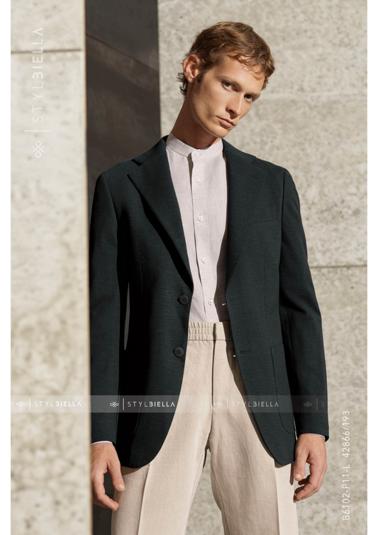 Notch Lapel, Green, Jersey, Expedition, Stylbiella, Jacket Only