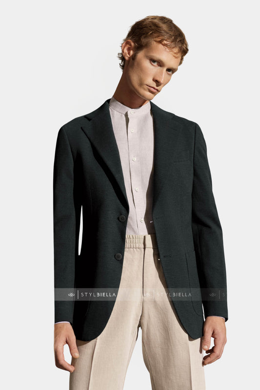 Notch Lapel, Green, Jersey, Expedition, Stylbiella, Jacket Only