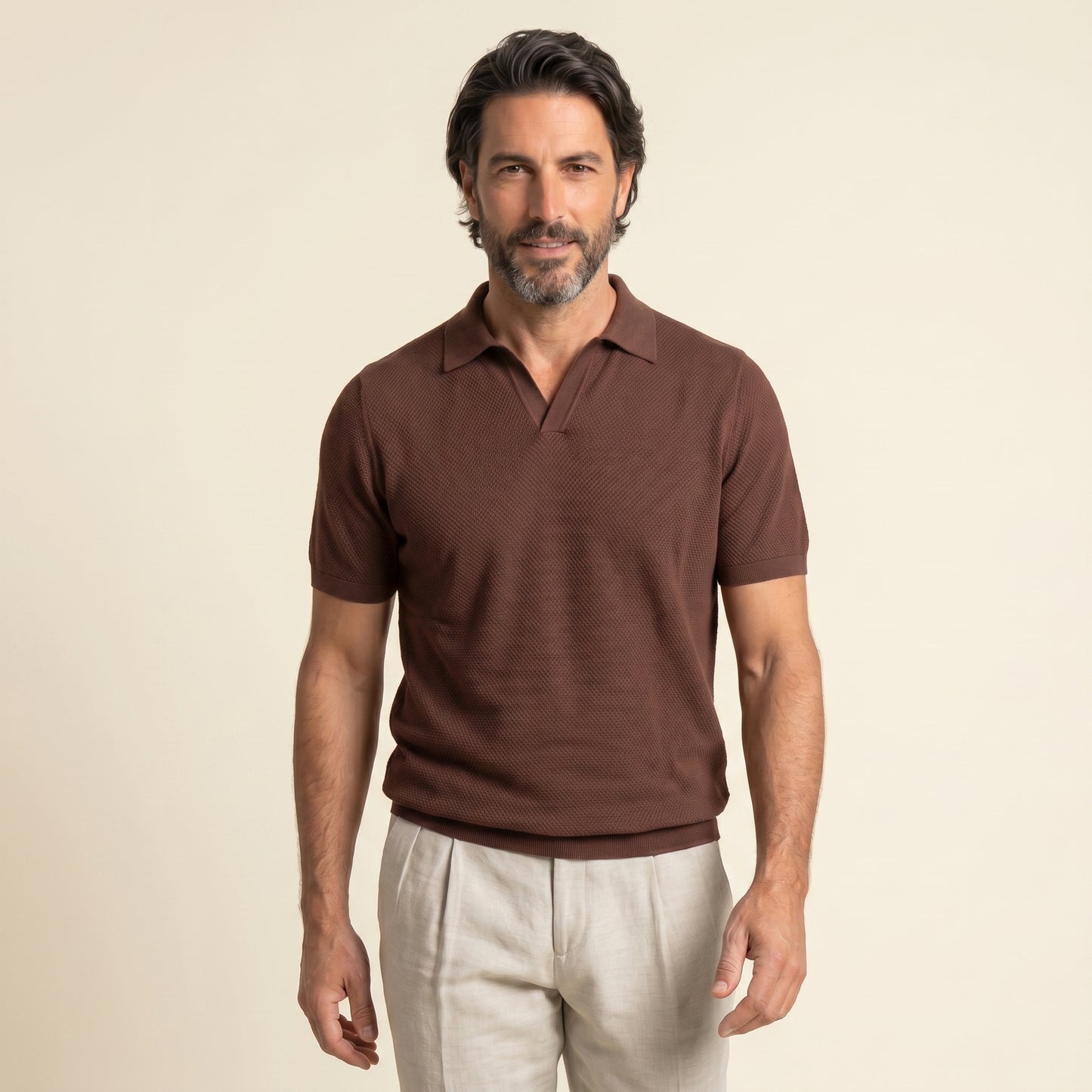 Buttonless Polo Cotton Crepe │ Chicory Coffee