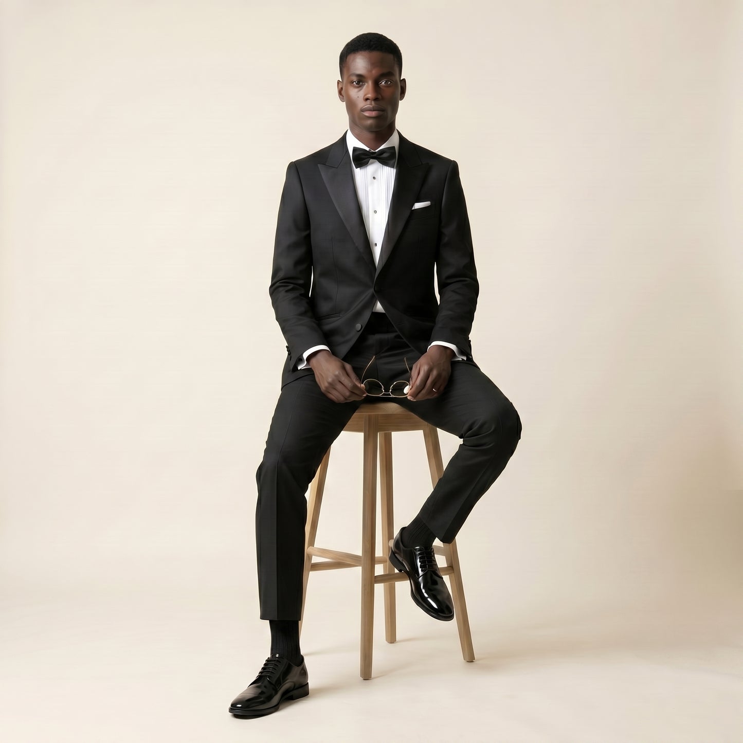 Peak Satin Lapel, Black, Tuxedo 2 pcs, Wool & Silk, Zignone