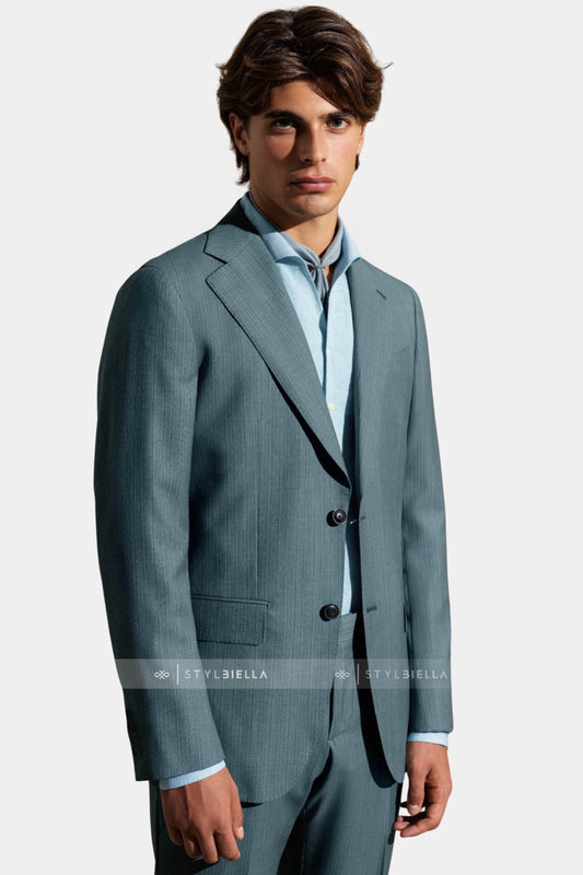 Notch Lapel, Aqua Blue Chevron Suit