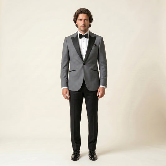 Peak Satin Lapel, Light Grey, Tuxedo Jacket, Pure Wool, Vitale Barberis
