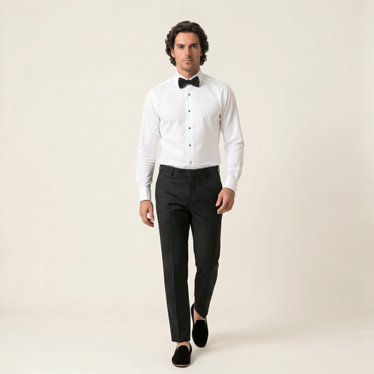 Tuxedo Shirt, Hidden Buttons, White Twill