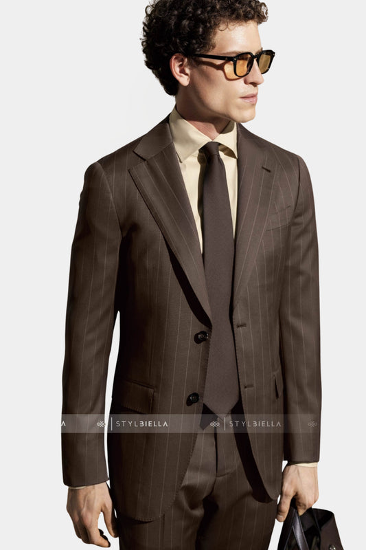 Notch Lapel, Dark Brown with Stripes Suit
