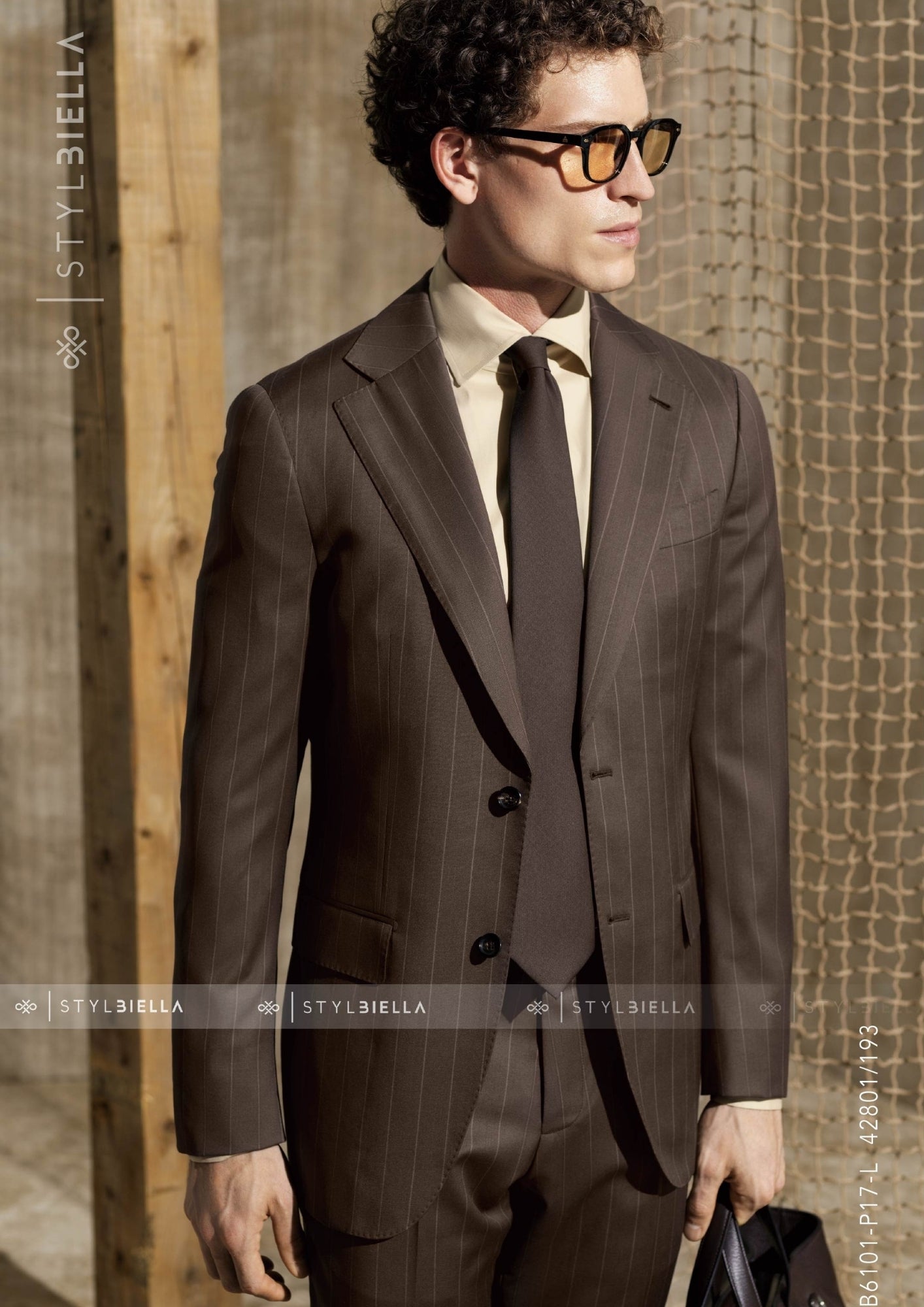 Notch Lapel, 2 pcs Suit, Dark Brown with Stripes, Pure Wool Super 130's, Stylbiella