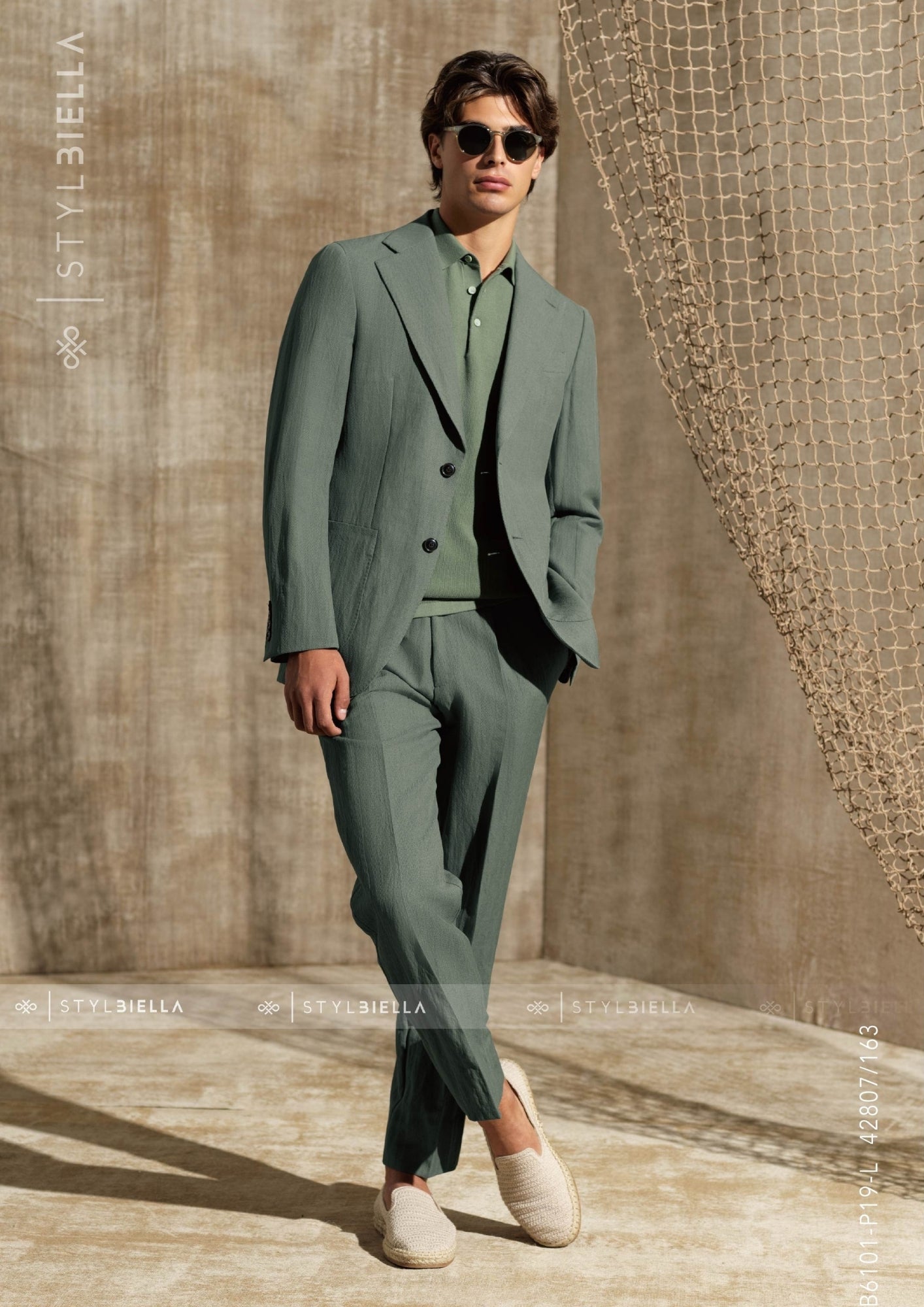 Notch Lapel, 2 pcs Suit, Green, Wool & Polyamide, Stylbiella