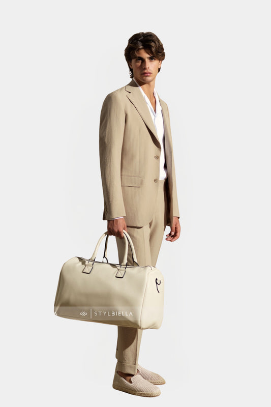 Notch Lapel, Beige Seersucker Suit