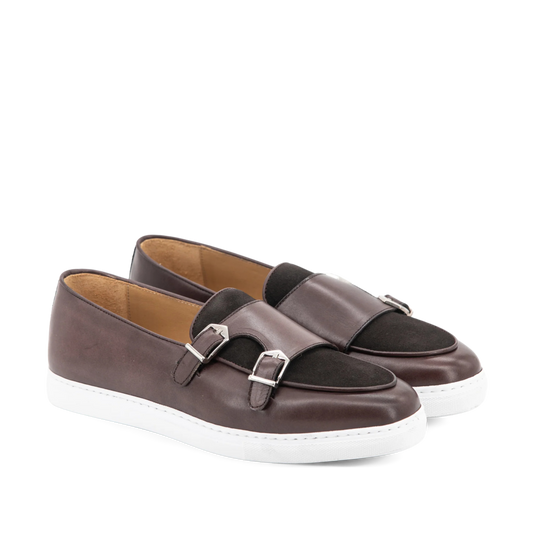 Leather Double Monk Belgian Low Sneakers │ Brown